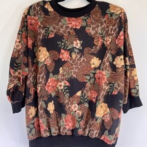 Black Floral Women's Blouse Medium Paisley Animal Print Bloomcore Forestfairy